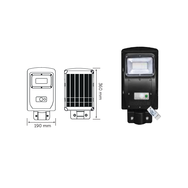 Inoled 9350-01 30W 600Lm Solar Sokak Armatür Lamba Siyah