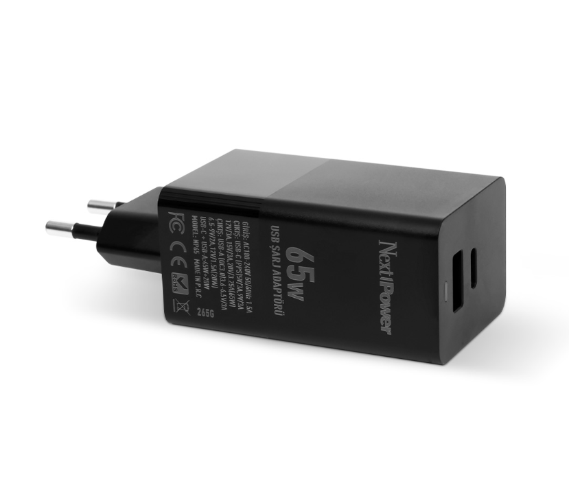 Next Power NP65 USB/Type-C Çift Port Çıkışlı 65 Watt Hızlı Şarj Adaptörü