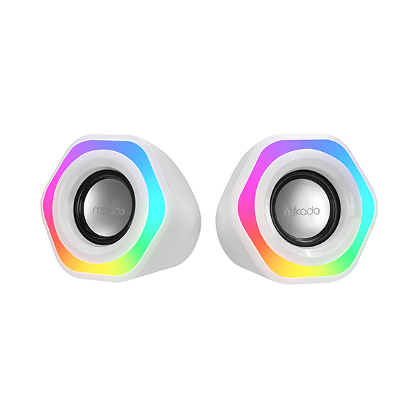 Mikado MD-176 2.0 3Wx2 Beyaz RGB Aydınlatmalı USB 3.5mm USB 5V Speaker Hoparlör