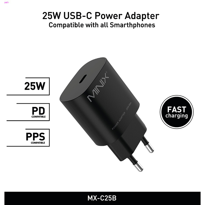 Minix 25Watt USB-C Akıllı Şarj Adaptörü Siyah