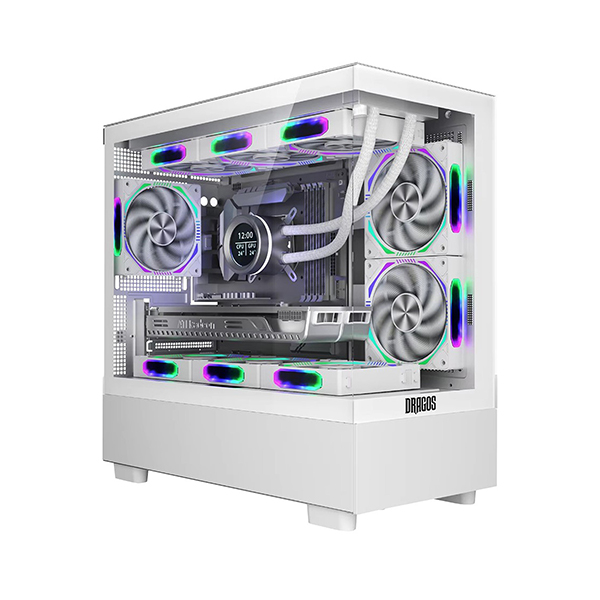 Dragos Basalt Pro 6x Argb Fan USB 3.0 600W 80+ Plus mATX Panoramik Temperli Cam Gaming Kasa Beyaz