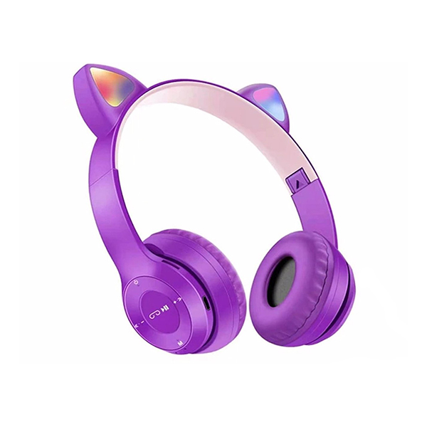 Concord P47M Led Işıklı Bluetooth 5.0 Kulak Üstü Kablosuz Kedi Kulaklık Mor