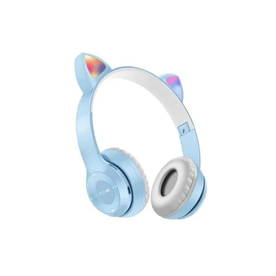 Concord P47M Led Işıklı Bluetooth 5.0 Kulak Üstü Kablosuz Kedi Kulaklık Açık Mavi