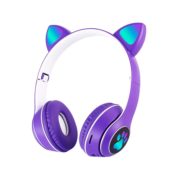 Concord VIV-23M Led Işıklı Bluetooth 5.0 Kulak Üstü Kablosuz Kedi Kulaklık Mor
