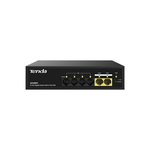Tenda SG106PC 4 Port 10/100/1000 PoE +2 Uplink Yönetilemez Switch 55W