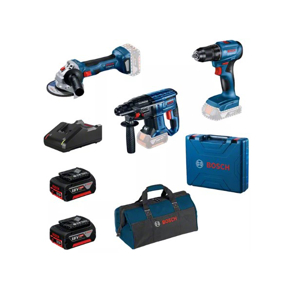 Bosch 3 Lü Makine Seti Matkap+Taşlama+Sıkma GBH 180-LI + GSR 185-LI + GWS 180-LI + 2X4.0A GAL 18V-40 + Raf Bag 0615990N1Y