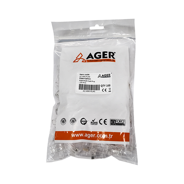 Ager AC-690-RJ45 EZ-RJ45 CAT6 Yeni Nesil Pass Type Konnektör 100 Adet