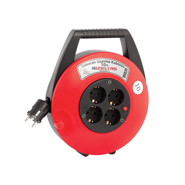 İzeltaş 10 Metre 16A/250V Seyyar Makaralı Uzatma Kablosu Siyah/Kırmızı 0741050010
