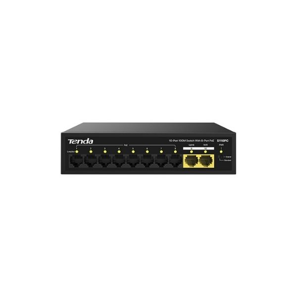 Tenda S110GPC 8 Port 10/100 PoE +2 Gibabit Uplink Yönetilemez Switch 80W