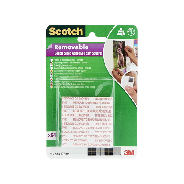 3M Scotch 12.7x12.7mm Çıkarılabilir Çift Taraflı Montaj Yapışkan Pedleri 64 Adet Paket 7100104813