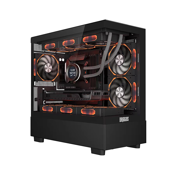 Dragos Basalt Pro 6x Argb Fan USB 3.0 1200W 90+ Plus mATX Panoramik Temperli Cam Gaming Kasa Siyah