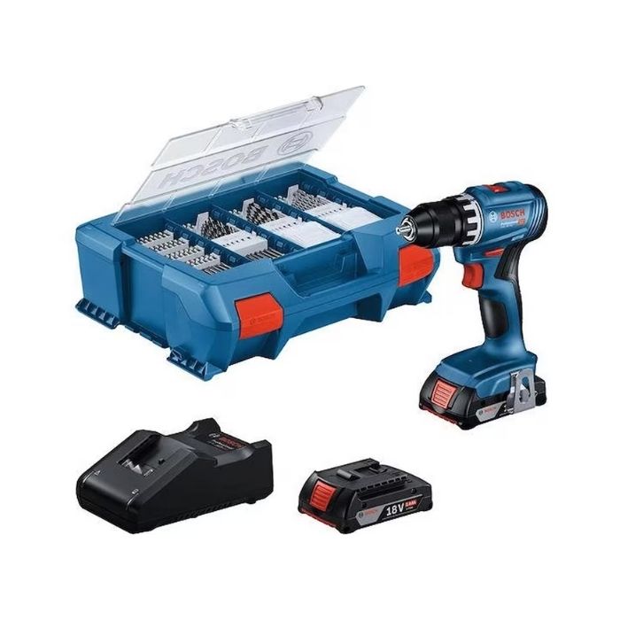 Bosch GSR 18V-45 2x2.0 Ah Akülü Vidalama Makinası + 63 Parça Aksesuar Seti 0615A5007X