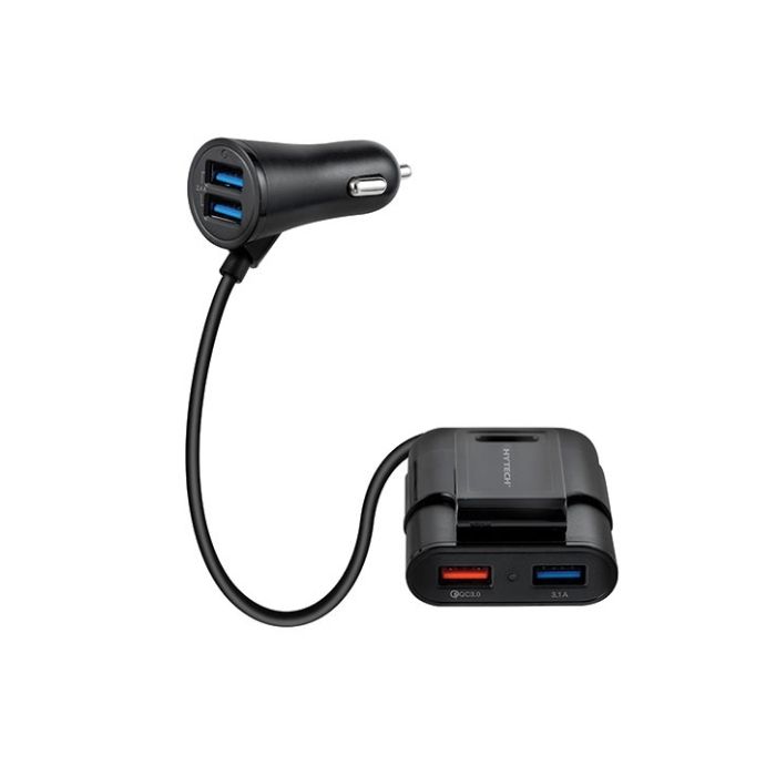 Hytech HY-XQ70 165cm Uzatılabilen 7A Hızlı Şarj 2 USB/2 USB Siyah Araç Şarj Cihazı