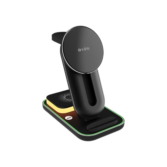S-link SW-CWF117 Siyah Ayarlanabilir Standlı 15W 3 'in 1 Magsafe Kablosuz Şarj Cihazı