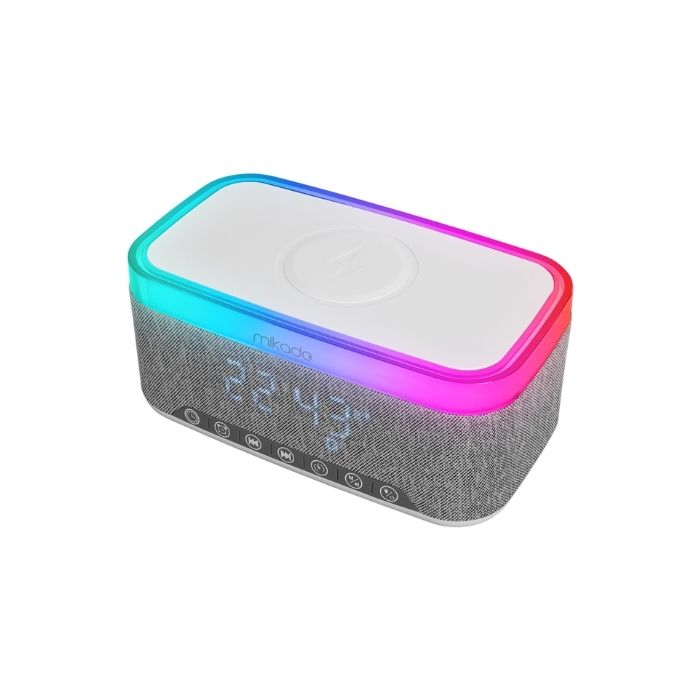 Mikado MD-W8 1200mAh 10W Gri Bluetooth/Usb/Kablosuz Şarj RGB-Gece Lambası Özellikli Alarmlı Saat Hoparlör
