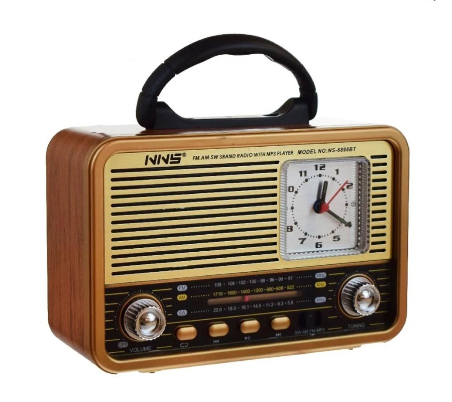 Nns NS-8898BT Saatli Taşınabilir Retro Şarjlı Radyo Bluetooth Mp3 Çalar AM/FM/SW/USB/TF/BT/AUX