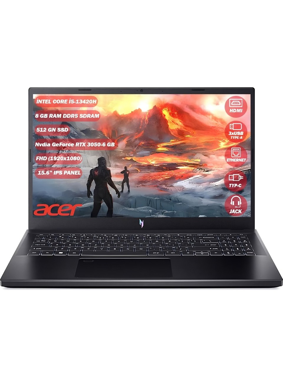 Acer Nitro V15 İ5 13420H 8GB 512GB SSD 6GB RTX3050 15.6 Fhd 144Hz Fredoss