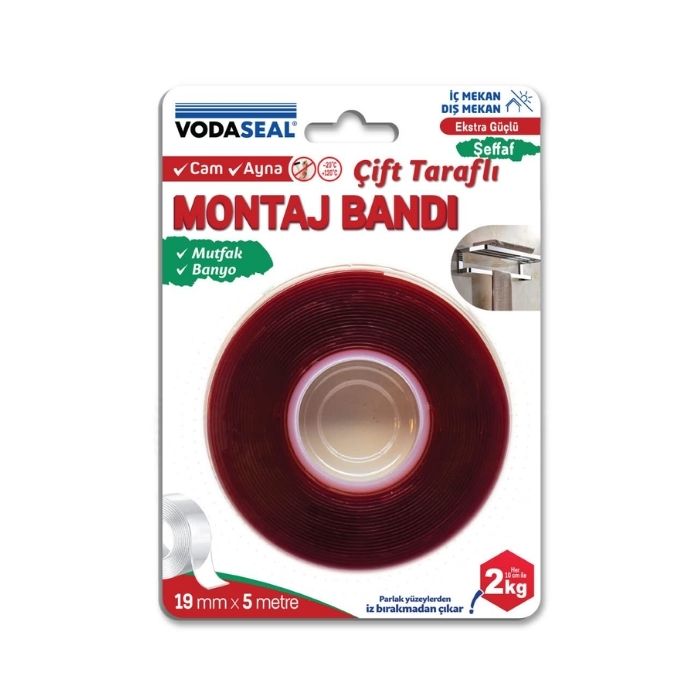 Vodaseal Çift Taraflı Akrilik Montaj Bandı 19mm. X 5mt. Şeffaf