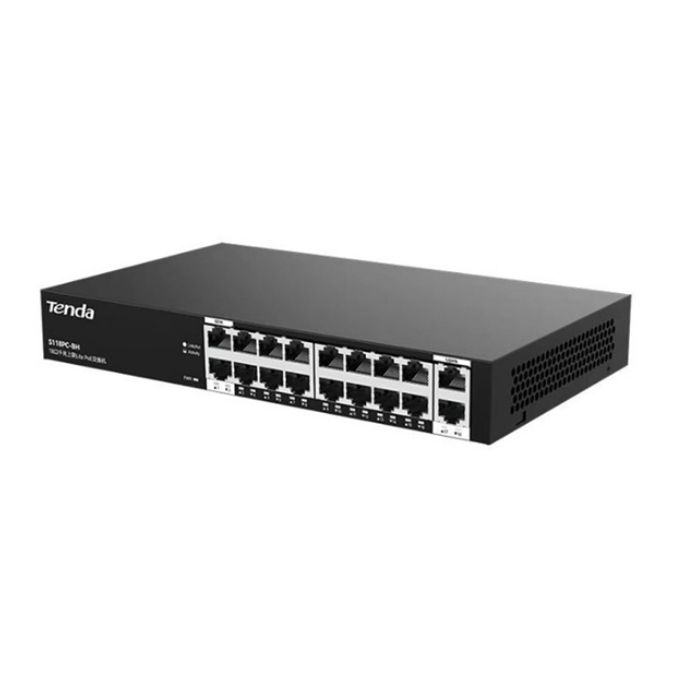 Tenda S218GPC-BH16FE 16 port 10/100/1000 PoE + 2 Uplink 167W  Gigabit Yönetilemez Switch