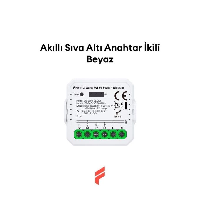 Fonri Wifi Akıllı Sıva Altı Çiftli Kontrol Rölesi  QS-WIFI-SEC02