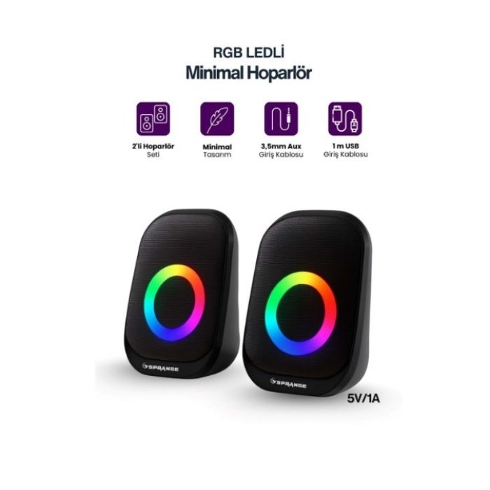 Sprange SR PN786B 2.0 3Wx2 USB   3.5mm USB 5V Hoparlör