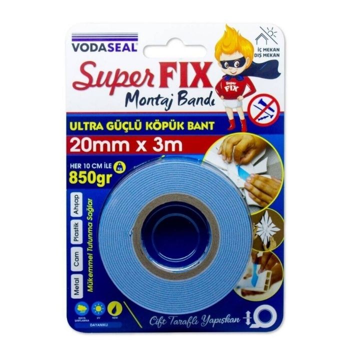 Vodaseal Çift Taraflı Köpük Montaj Bandı 20mm X 3mt, Beyaz