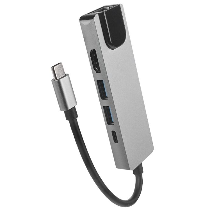 Hytech HY-USBC80 4K@30Hz Gri Metal 2xUSB3.0 1xHDMI, 1xPD 10/100/1000M Type C Adaptör